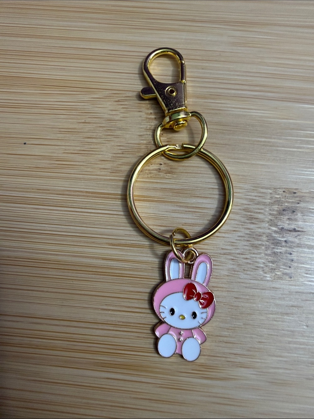 Hello Kitty Pink Bunny Keychain with Gold Hardware